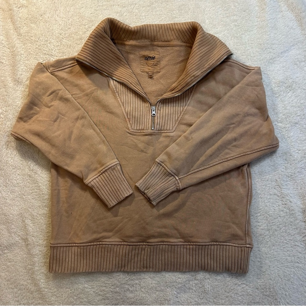 Aerie Tan Zip-Up Sweater